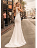 Beaded V Neck Ivory Lace Long Wedding Dress